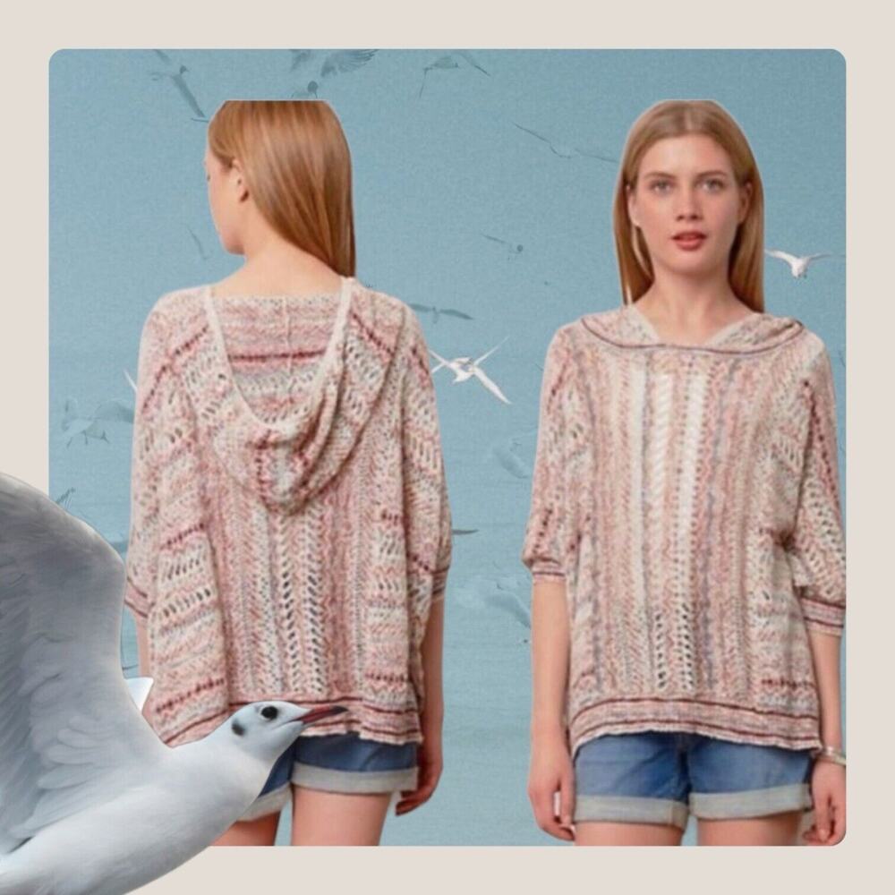 Anthropologie MOTH Baja Desert Tan PONCHO Beach Hoodie Sweater S M Top